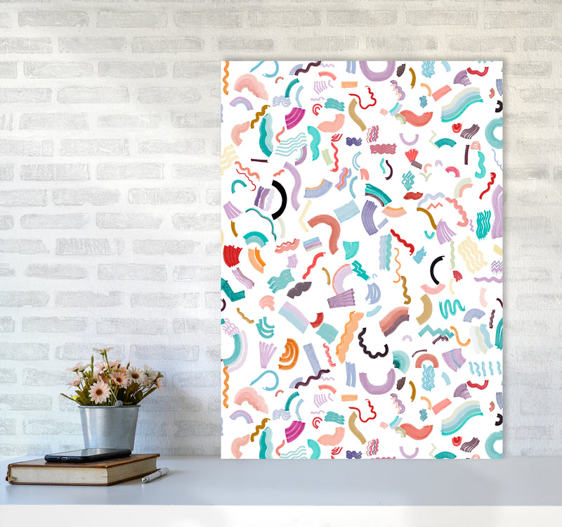 Curly and Zigzag Stripes White Abstract Art Print by Ninola Design A1 Black Frame