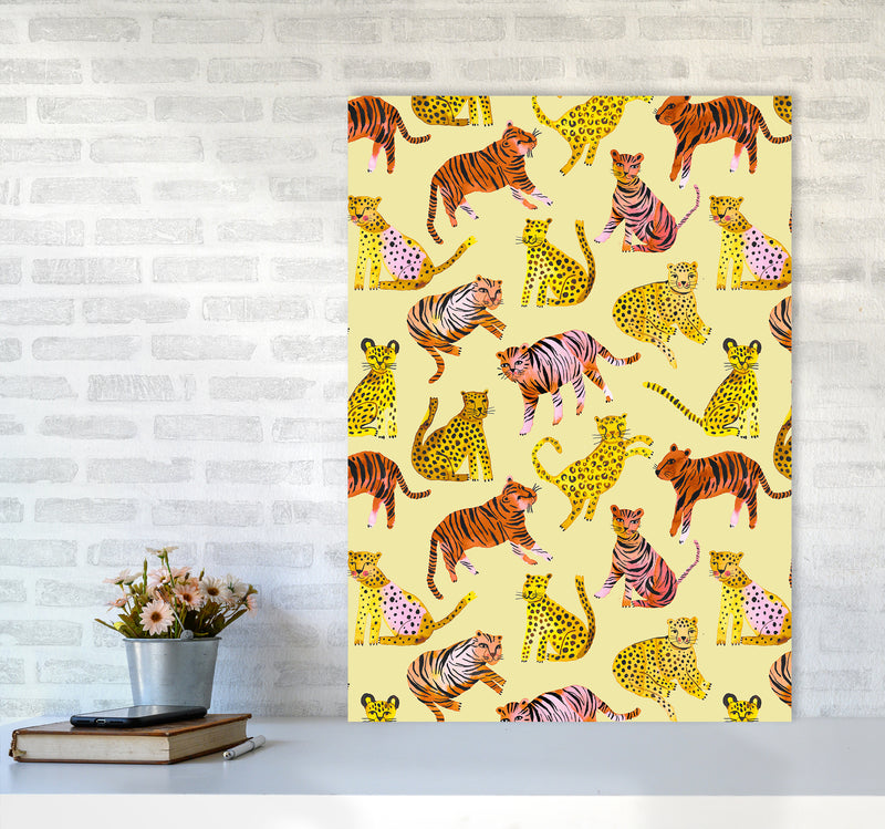 Tigers and Leopards Savannah Abstract Art Print by Ninola Design A1 Black Frame