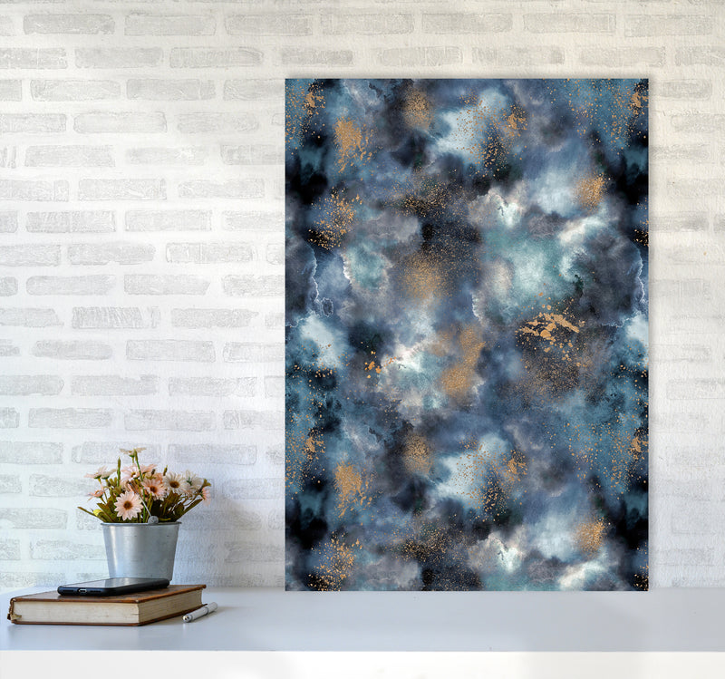 Smoky Marble Watercolor Dark Abstract Art Print by Ninola Design A1 Black Frame