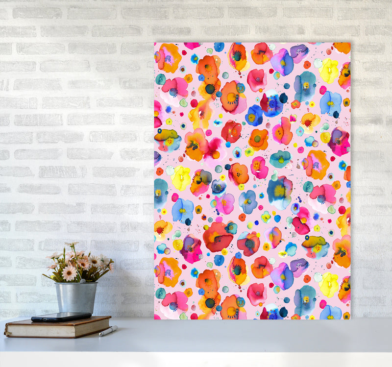 Bohemian Naive Flowers Pink Abstract Art Print by Ninola Design A1 Black Frame