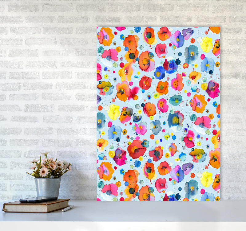 Bohemian Naive Flowers Blue Abstract Art Print by Ninola Design A1 Black Frame