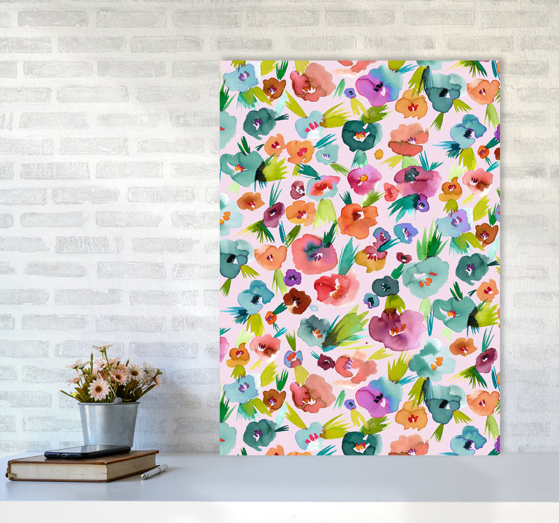 Tropical Watercolor Flowers Abstract Art Print by Ninola Design A1 Black Frame