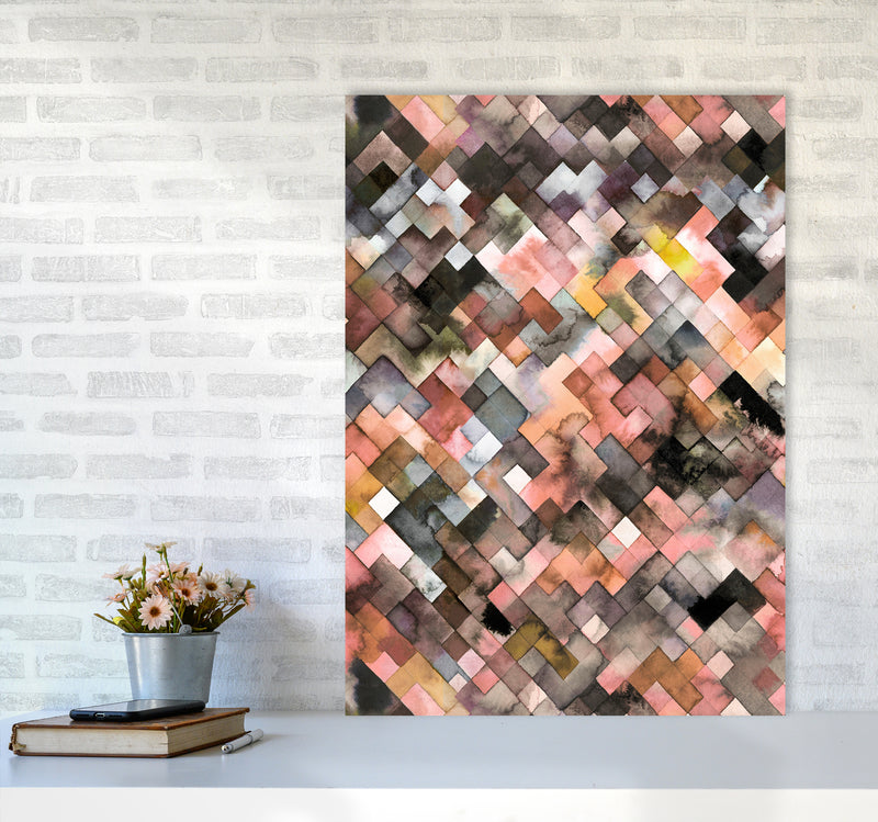 Moody Geometry Rustic Brown Abstract Art Print by Ninola Design A1 Black Frame