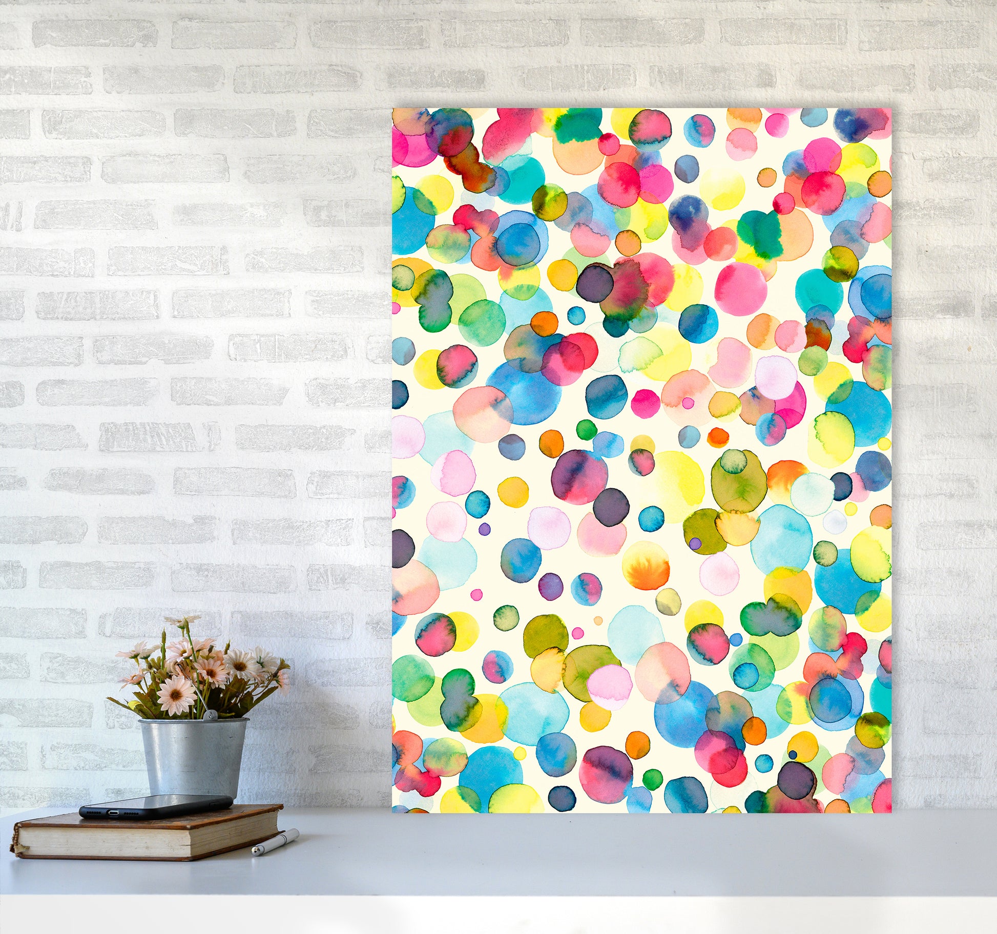 Watercolor Colorful Drops Abstract Art Print by Ninola Design A1 Black Frame