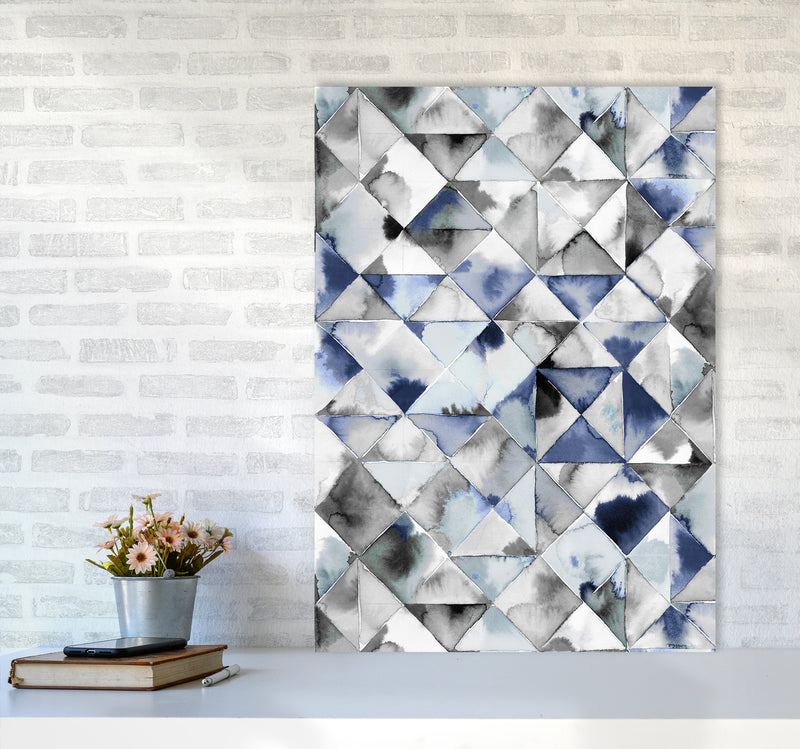 Moody Triangles Cold Blue Abstract Art Print by Ninola Design A1 Black Frame