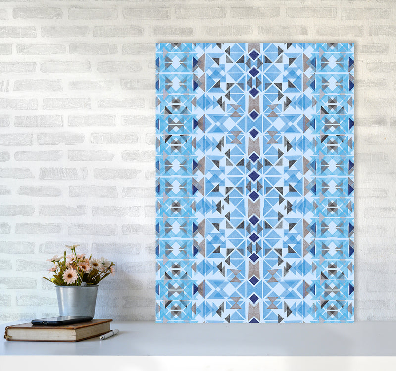 Boho Nomadic Tribal Blue Abstract Art Print by Ninola Design A1 Black Frame
