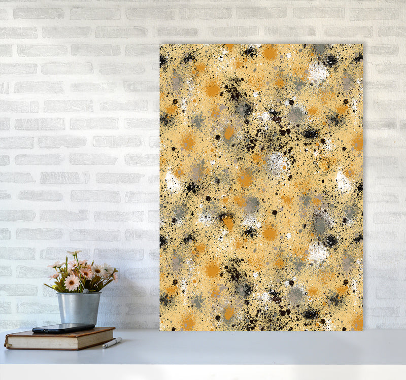 Ink Dust Splatter Yellow Abstract Art Print by Ninola Design A1 Black Frame