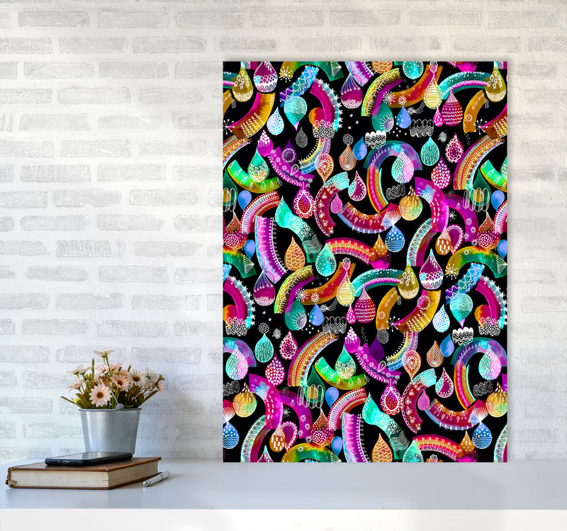 Rainbow Lace Neon Kids Abstract Art Print by Ninola Design A1 Black Frame