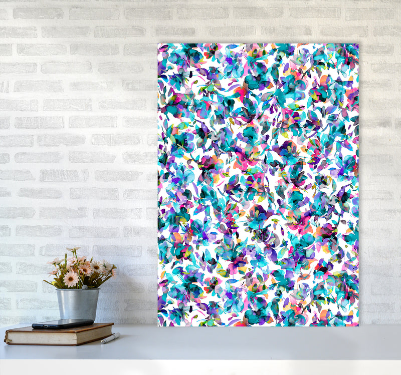 Aquatic Flowers Blue Abstract Art Print by Ninola Design A1 Black Frame