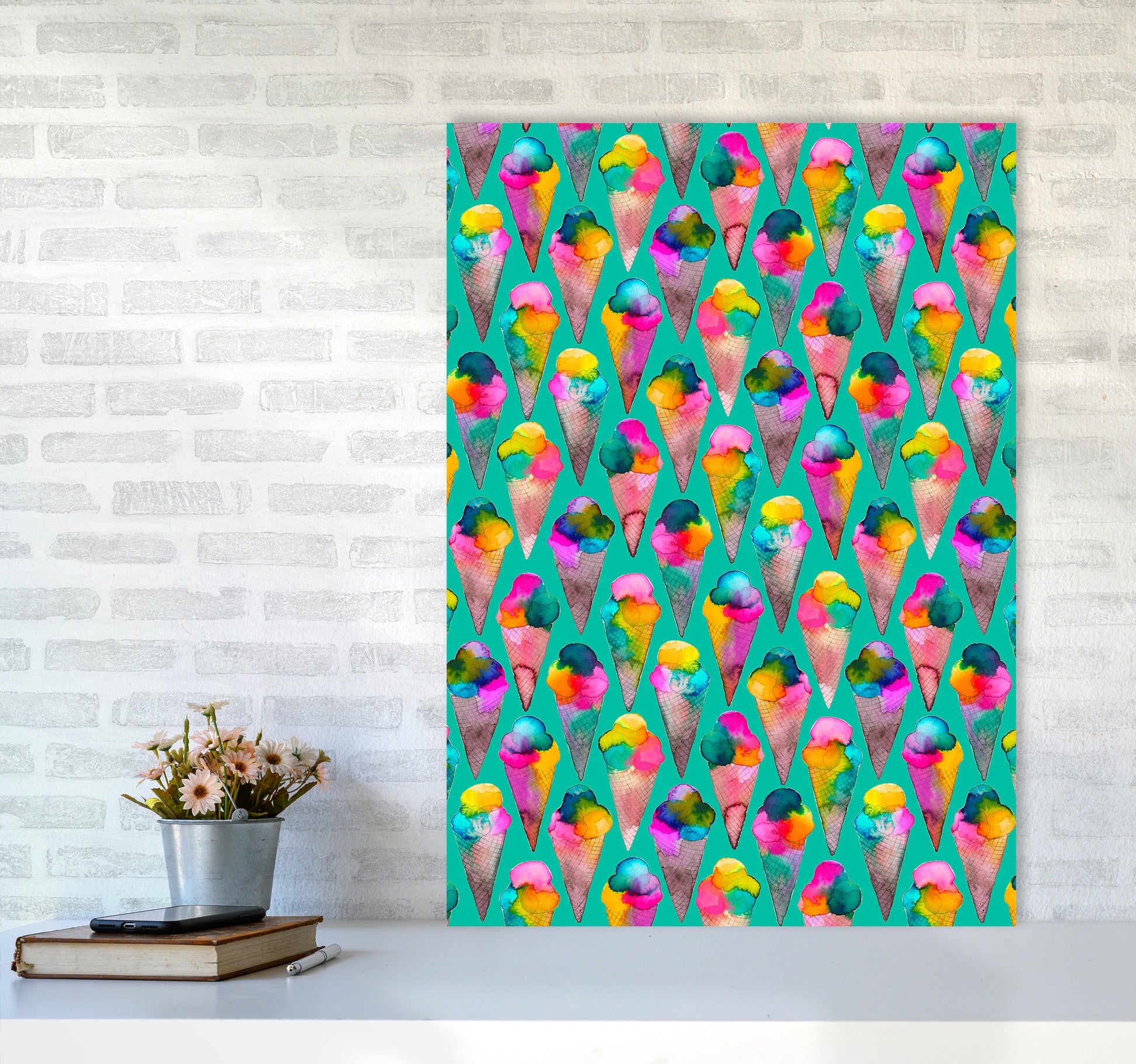 Cute Ice Creams Kids Abstract Art Print by Ninola Design A1 Black Frame
