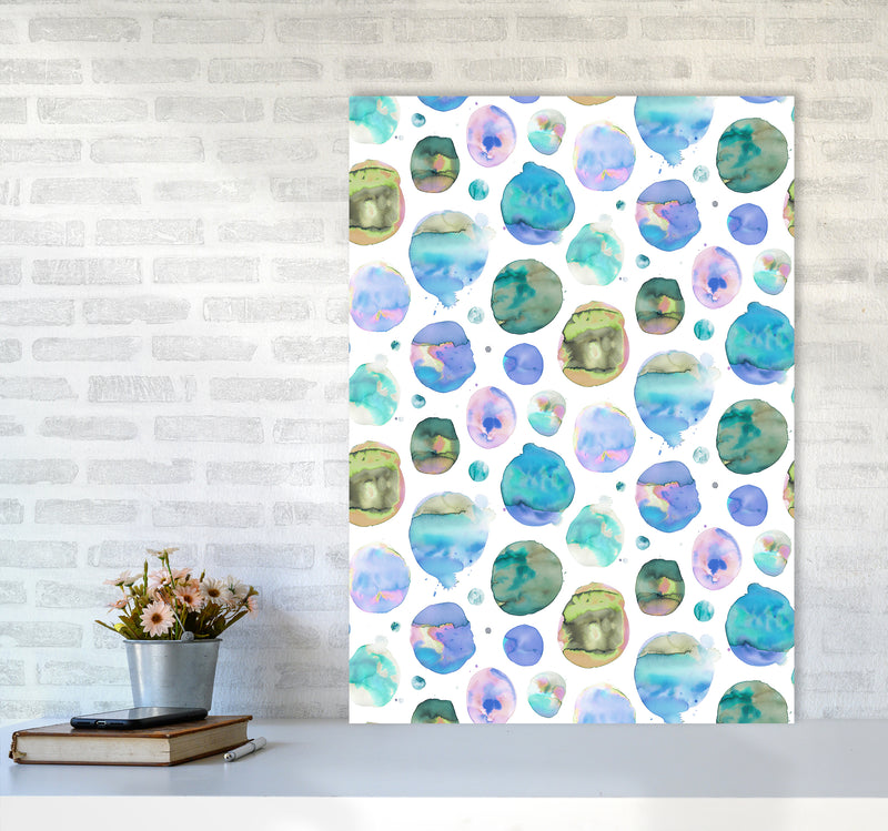 Big Watery Dots Blue Abstract Art Print by Ninola Design A1 Black Frame