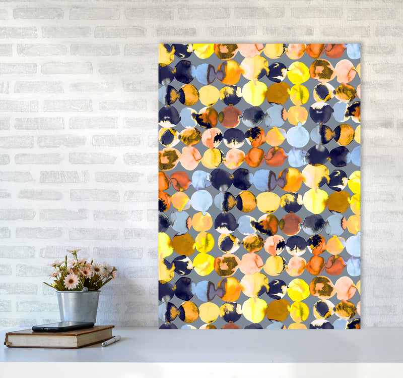 Ink Dots Blue Yellow Abstract Art Print by Ninola Design A1 Black Frame