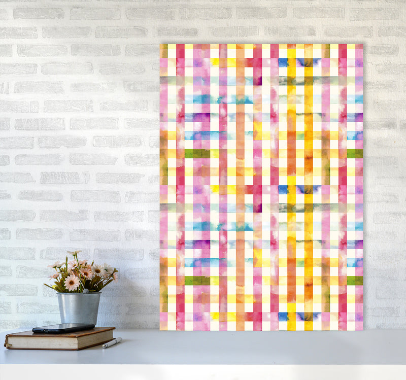 Gingham Vichy Yellow Abstract Art Print by Ninola Design A1 Black Frame