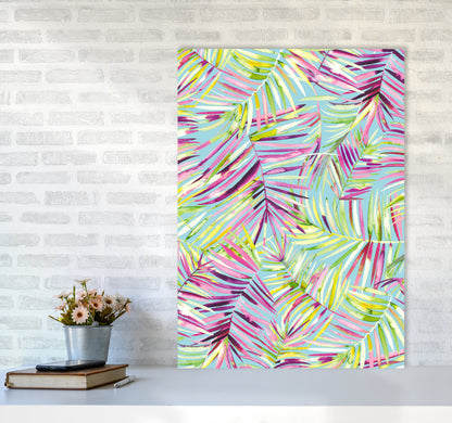 Tropical Palms Blue Abstract Art Print by Ninola Design A1 Black Frame