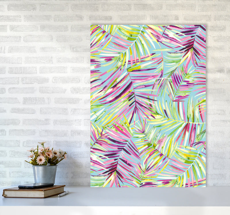 Tropical Palms Blue Abstract Art Print by Ninola Design A1 Black Frame