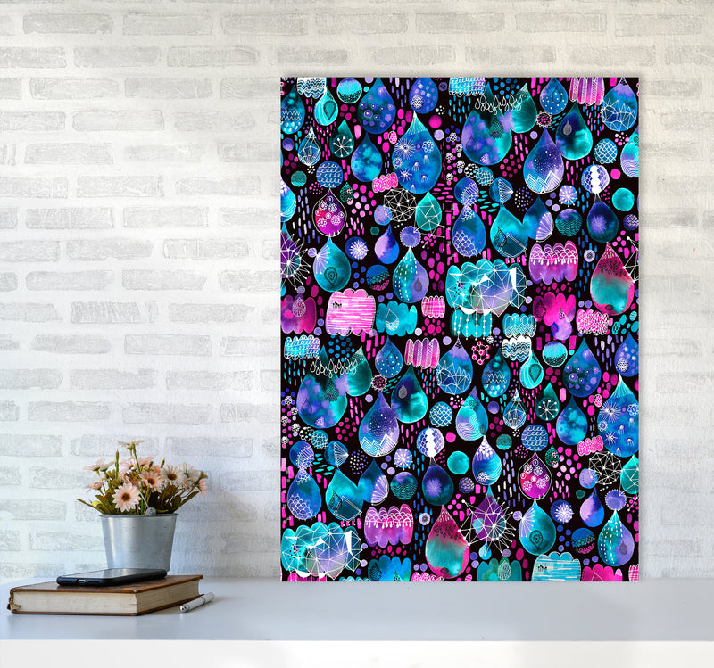 Rain Stitches Neon Abstract Art Print by Ninola Design A1 Black Frame