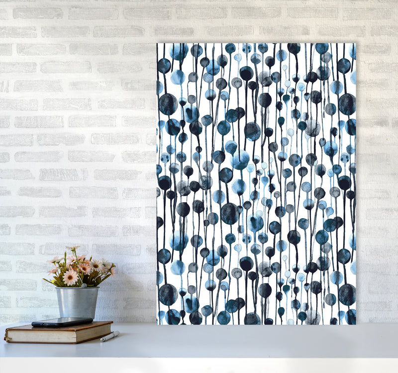 Dripping Dots Navy Abstract Art Print by Ninola Design A1 Black Frame