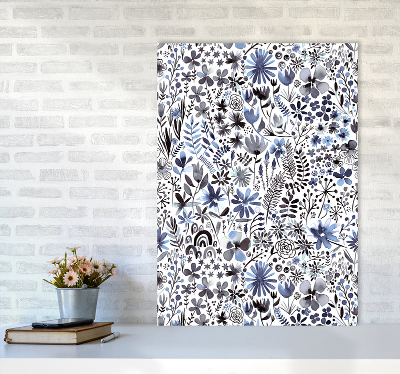 Winter Ink Flowers Abstract Art Print by Ninola Design A1 Black Frame