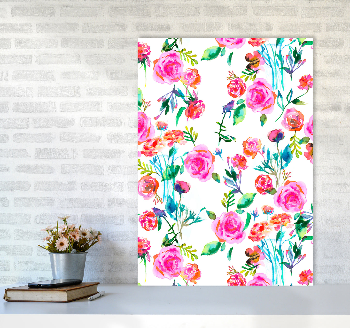 Roses Bouquet Pink Abstract Art Print by Ninola Design A1 Black Frame