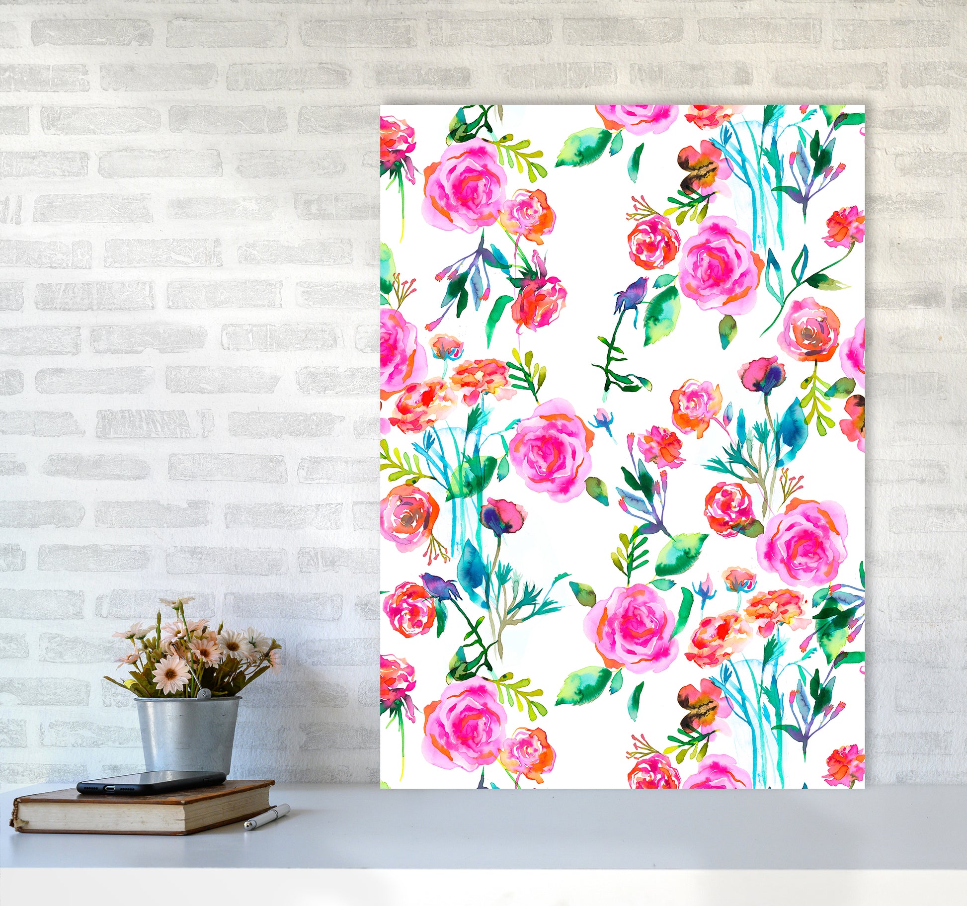 Roses Bouquet Pink Abstract Art Print by Ninola Design A1 Black Frame