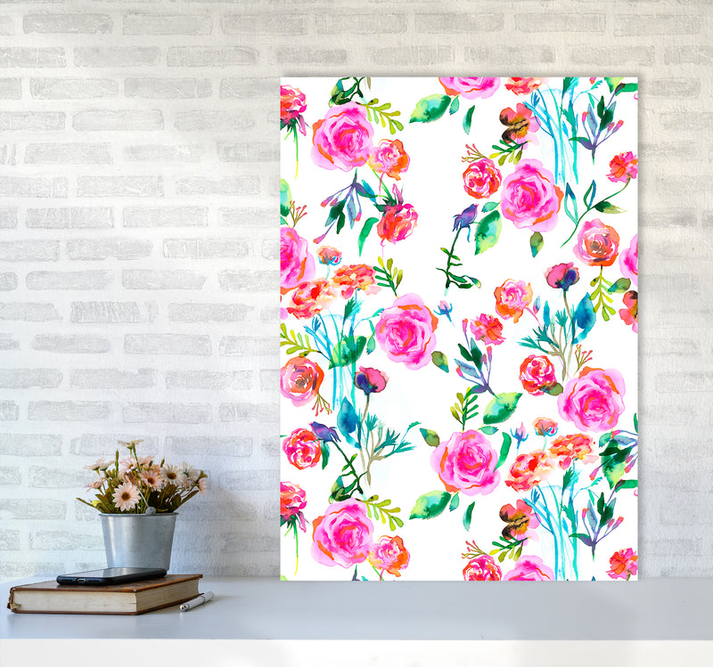 Roses Bouquet Pink Abstract Art Print by Ninola Design A1 Black Frame