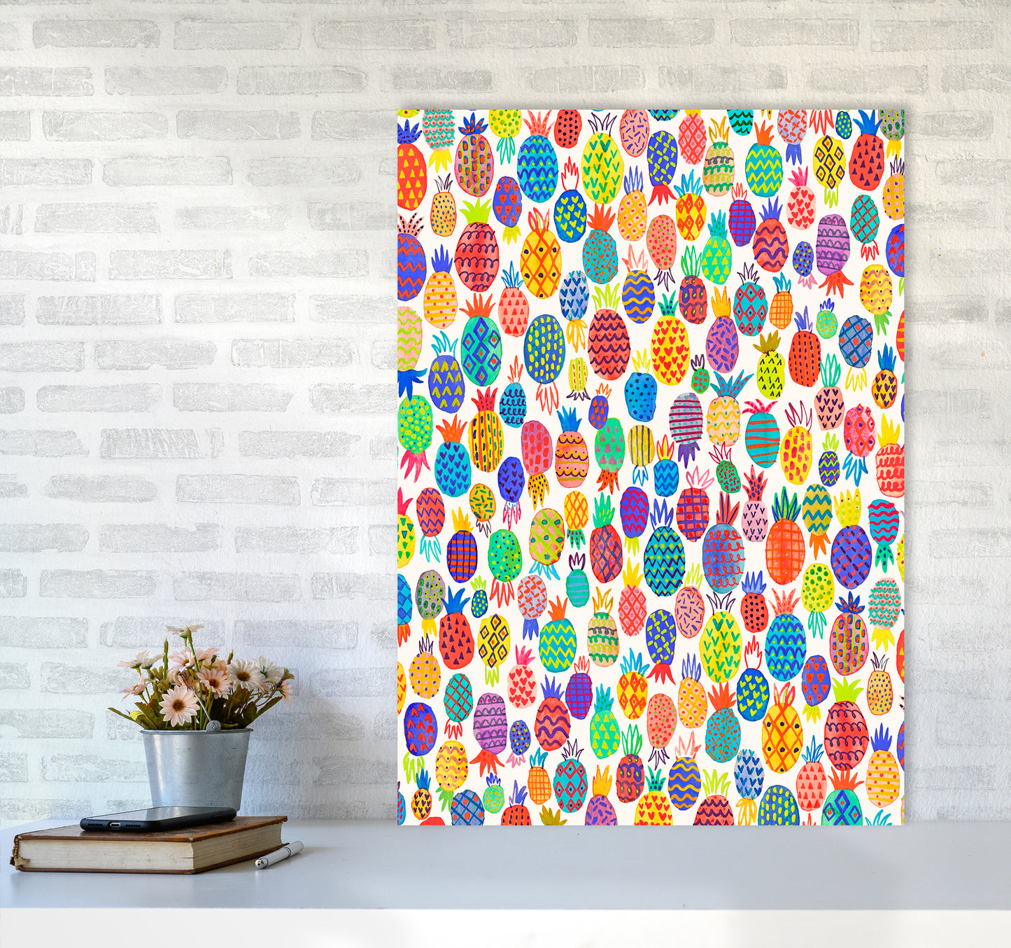 Cute Pineapples Abstract Art Print by Ninola Design A1 Black Frame