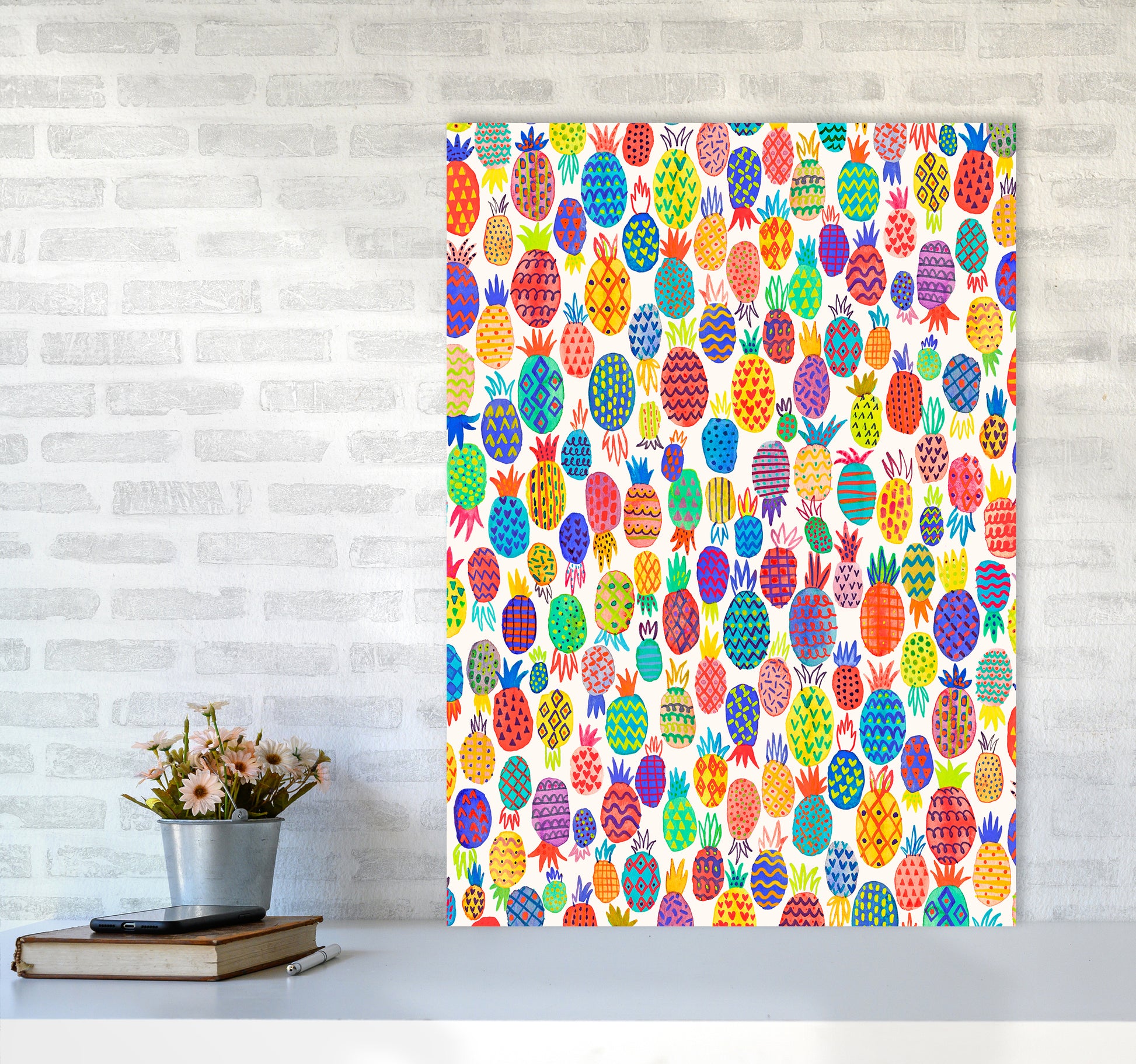 Cute Pineapples Abstract Art Print by Ninola Design A1 Black Frame