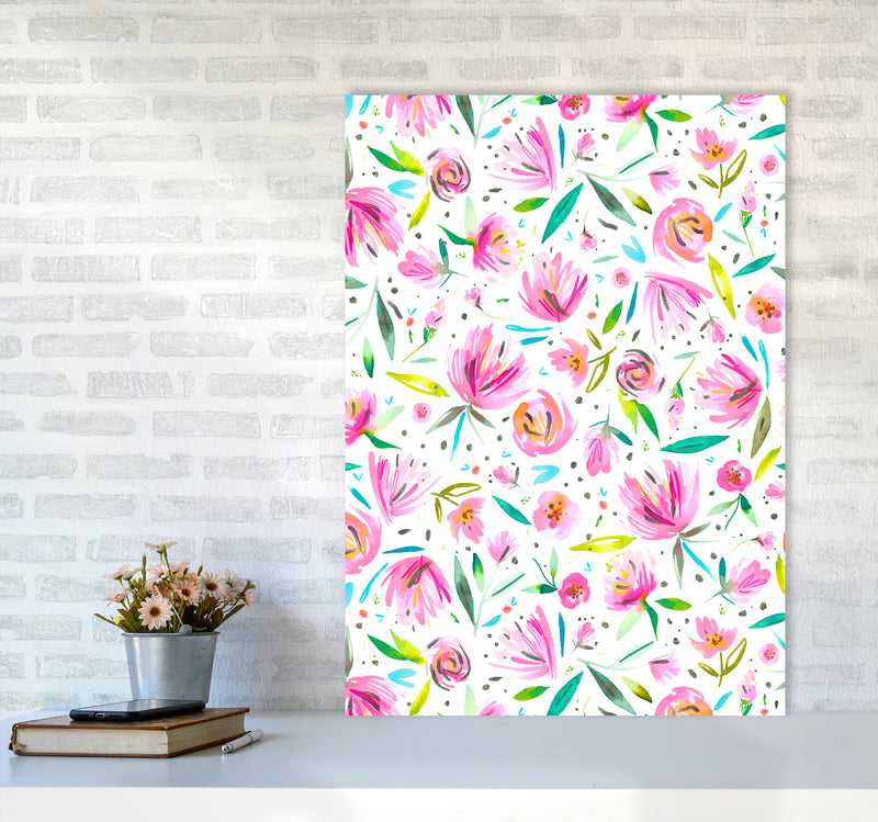 Peonies Pink Abstract Art Print by Ninola Design A1 Black Frame