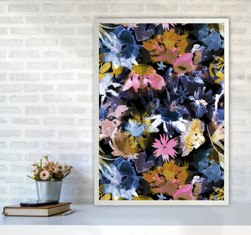 Watercolor Sring Memories Black Abstract Art Print by Ninola Design A1 Oak Frame