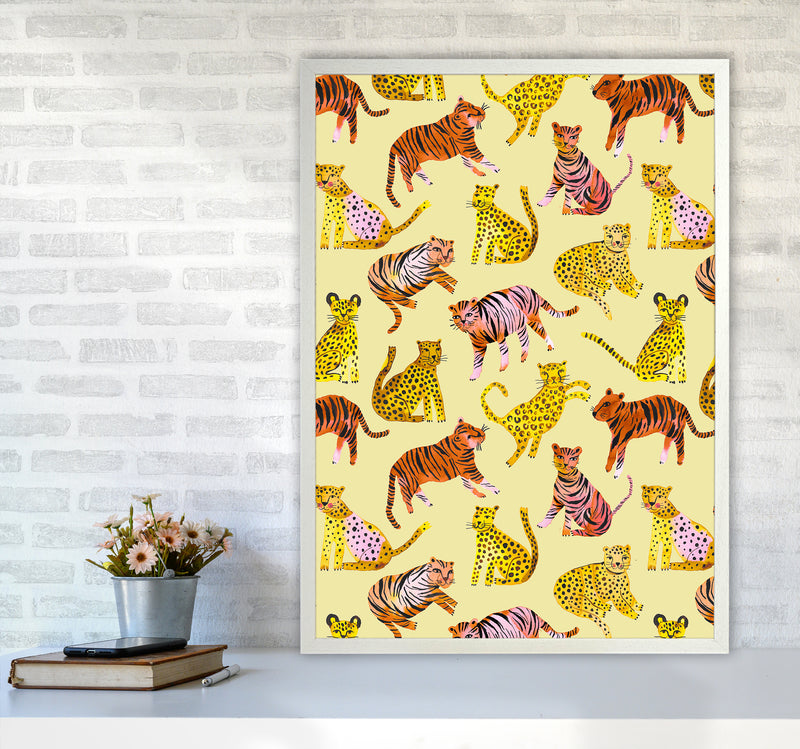 Tigers and Leopards Savannah Abstract Art Print by Ninola Design A1 Oak Frame