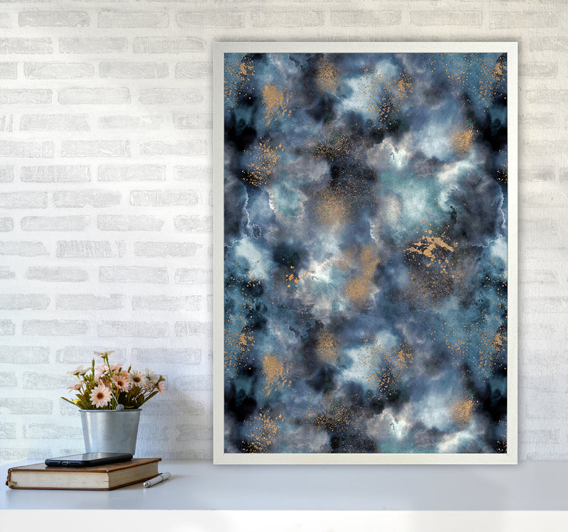 Smoky Marble Watercolor Dark Abstract Art Print by Ninola Design A1 Oak Frame