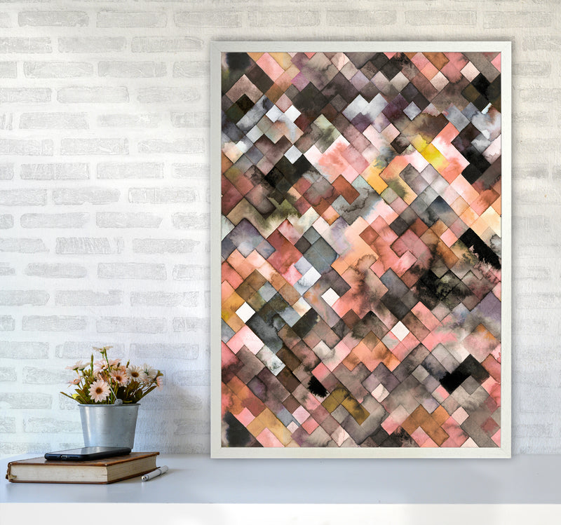 Moody Geometry Rustic Brown Abstract Art Print by Ninola Design A1 Oak Frame