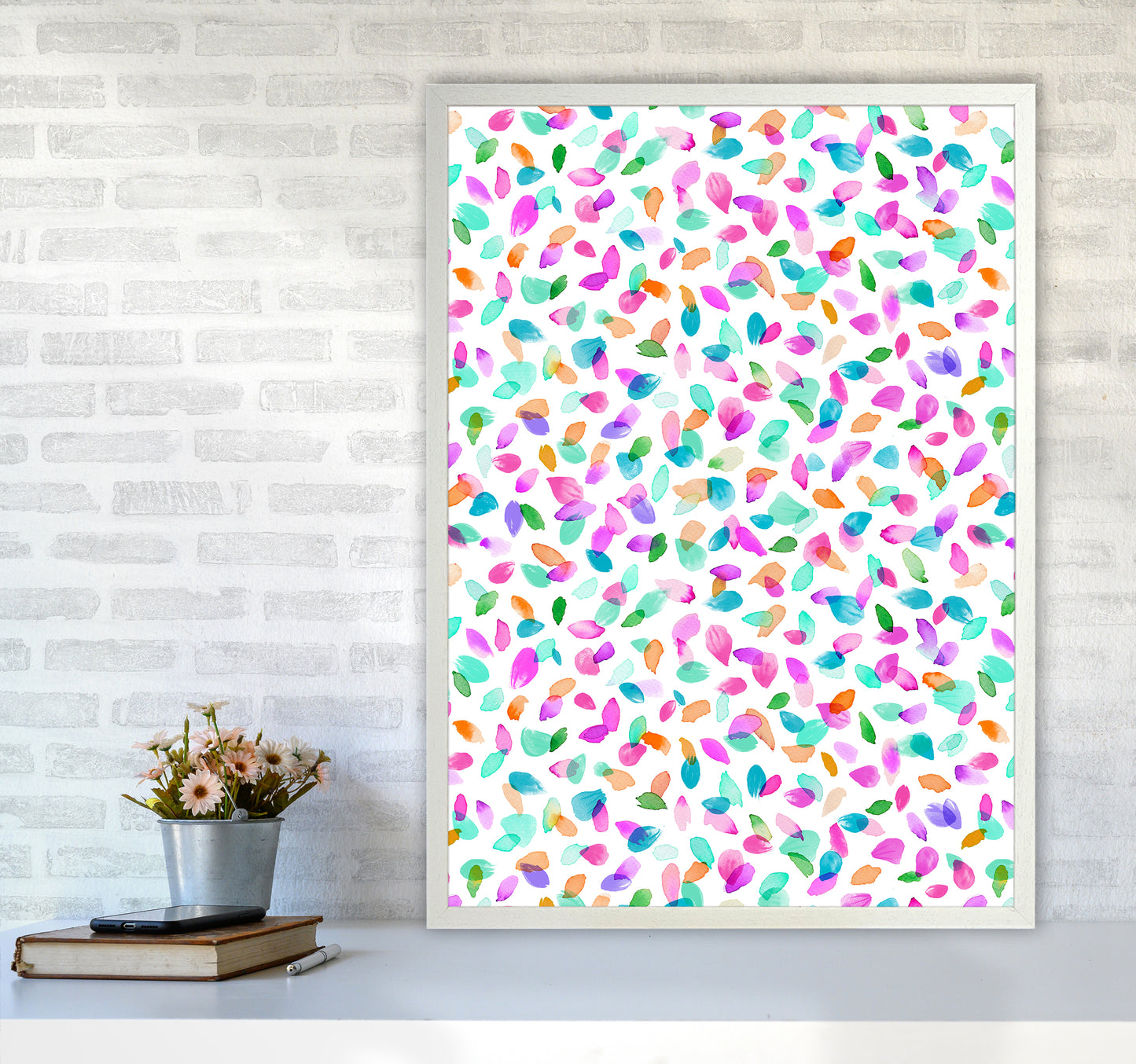 Minimal Flower Petals Pink Abstract Art Print by Ninola Design A1 Oak Frame