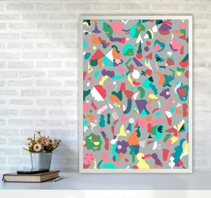 Dreamy Animal Shapes Gray Abstract Art Print by Ninola Design A1 Oak Frame