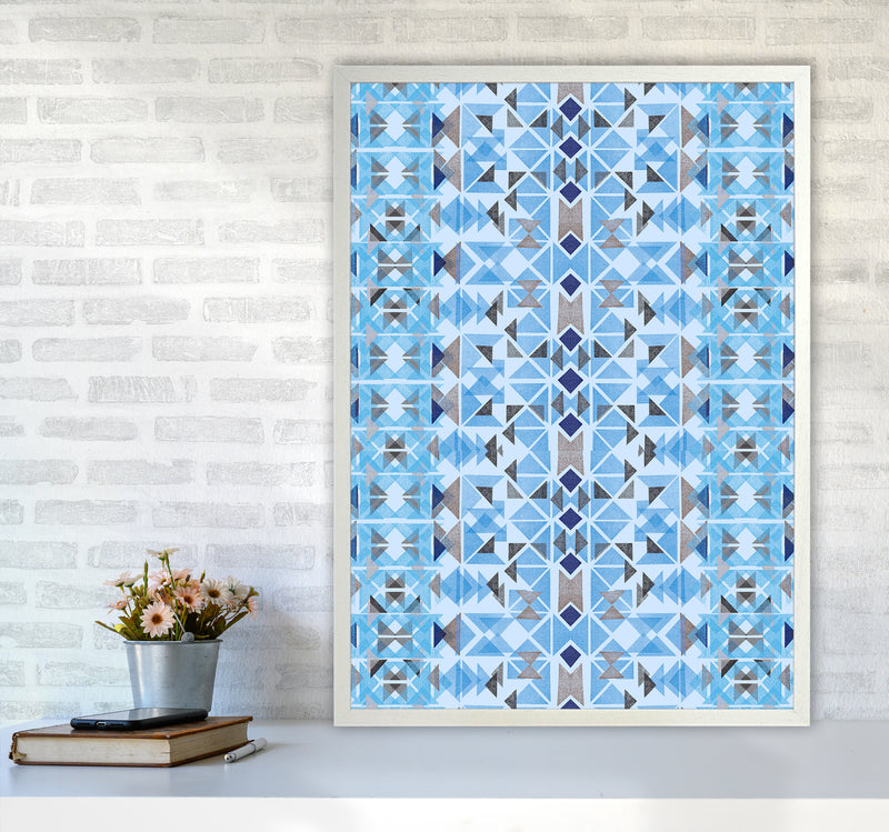 Boho Nomadic Tribal Blue Abstract Art Print by Ninola Design A1 Oak Frame