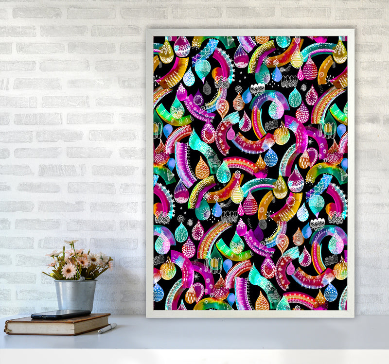 Rainbow Lace Neon Kids Abstract Art Print by Ninola Design A1 Oak Frame