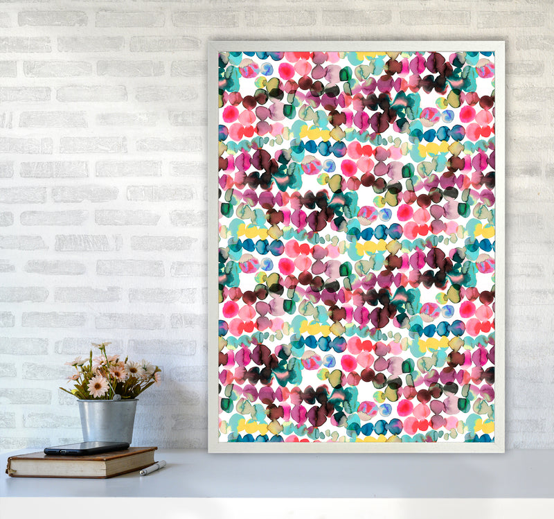 Ink Bleeding Dots Pink Abstract Art Print by Ninola Design A1 Oak Frame