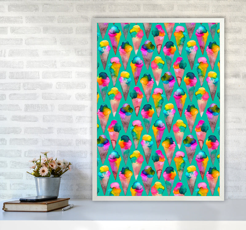 Cute Ice Creams Kids Abstract Art Print by Ninola Design A1 Oak Frame