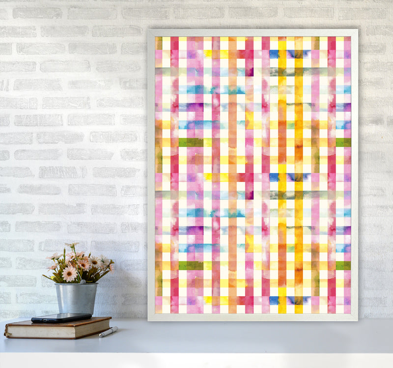 Gingham Vichy Yellow Abstract Art Print by Ninola Design A1 Oak Frame