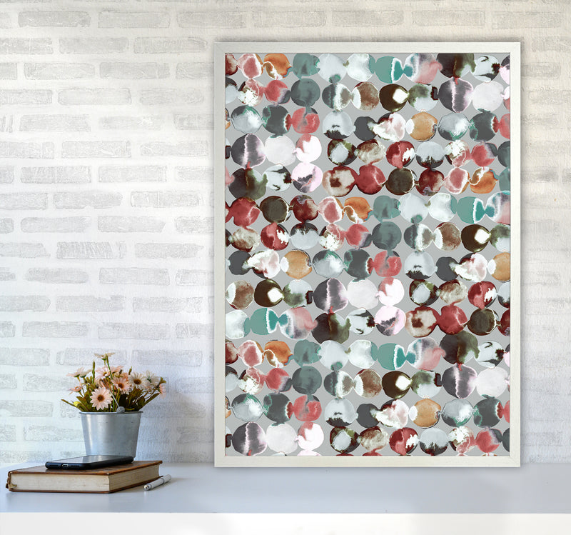Ink Dots Gray Green Abstract Art Print by Ninola Design A1 Oak Frame