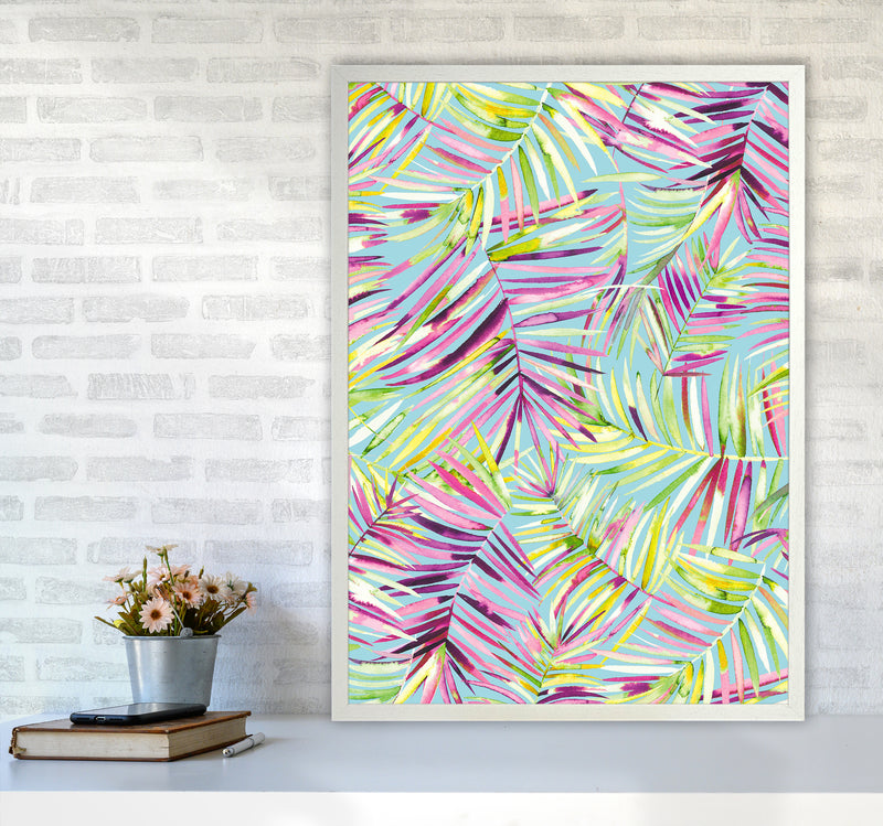 Tropical Palms Blue Abstract Art Print by Ninola Design A1 Oak Frame