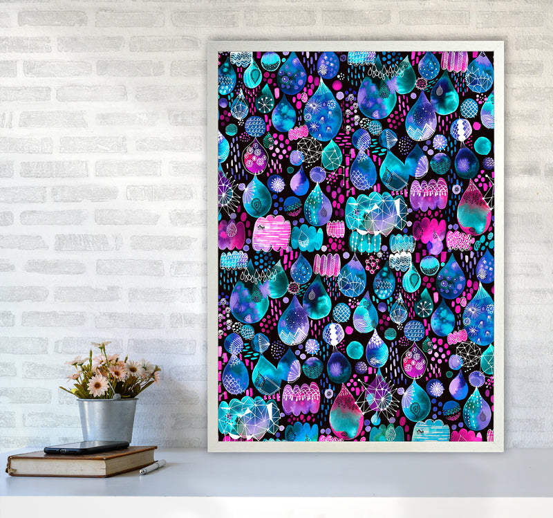 Rain Stitches Neon Abstract Art Print by Ninola Design A1 Oak Frame