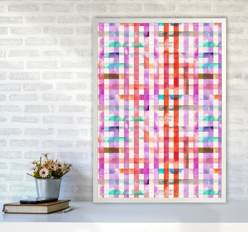 Gingham Vichy Pink Abstract Art Print by Ninola Design A1 Oak Frame