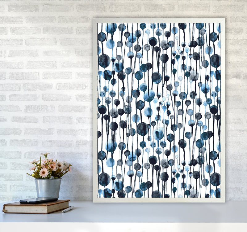 Dripping Dots Navy Abstract Art Print by Ninola Design A1 Oak Frame
