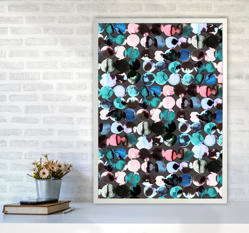 Ink Dots Blue Red Abstract Art Print by Ninola Design A1 Oak Frame