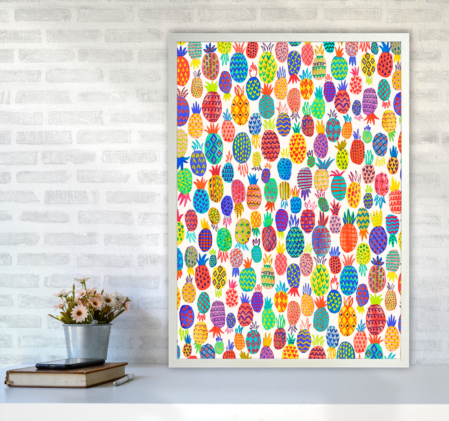Cute Pineapples Abstract Art Print by Ninola Design A1 Oak Frame
