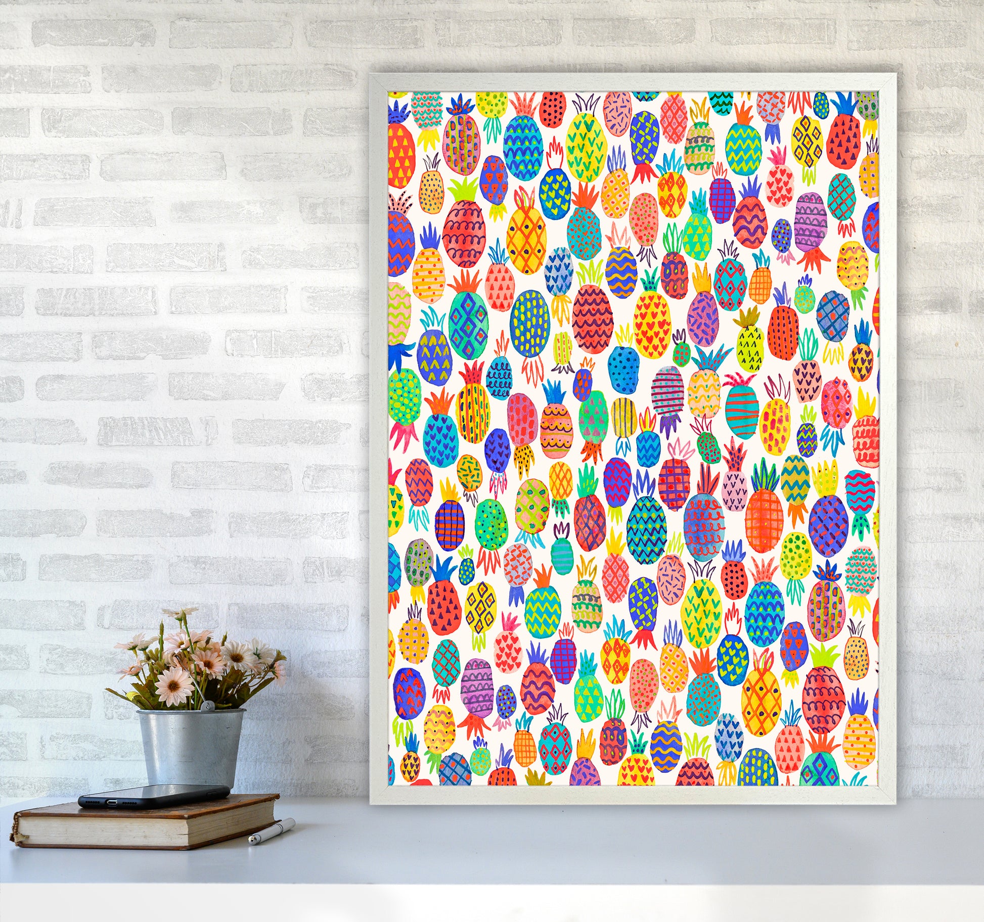 Cute Pineapples Abstract Art Print by Ninola Design A1 Oak Frame