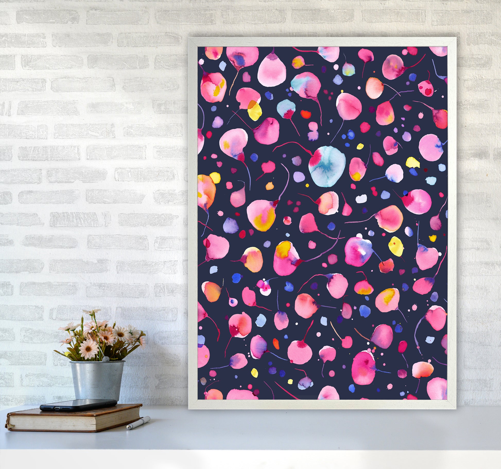 Flying Seeds Abstract Art Print by Ninola Design A1 Oak Frame