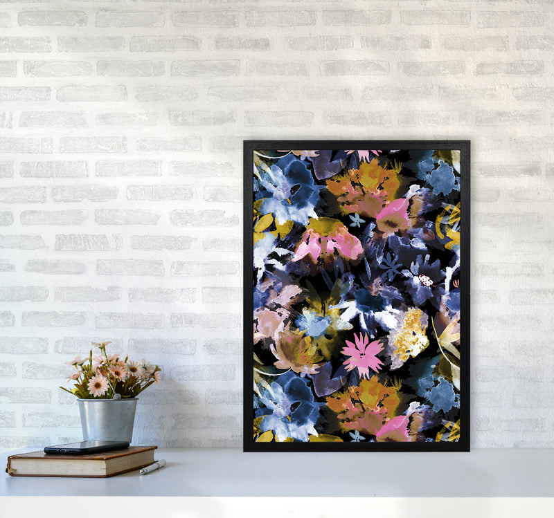 Watercolor Sring Memories Black Abstract Art Print by Ninola Design A2 White Frame