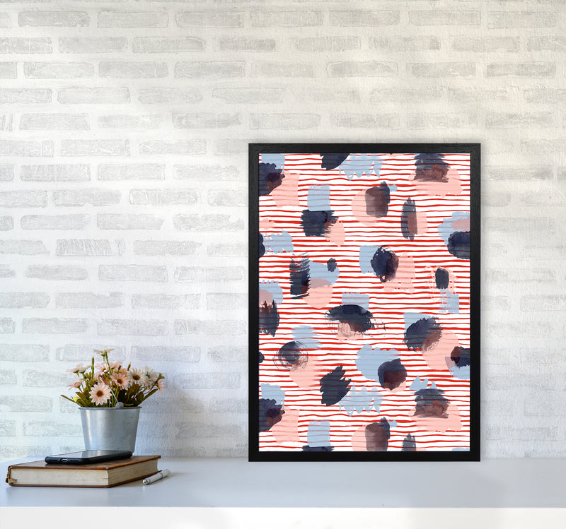 Watercolor Stains Stripes Red Abstract Art Print by Ninola Design A2 White Frame